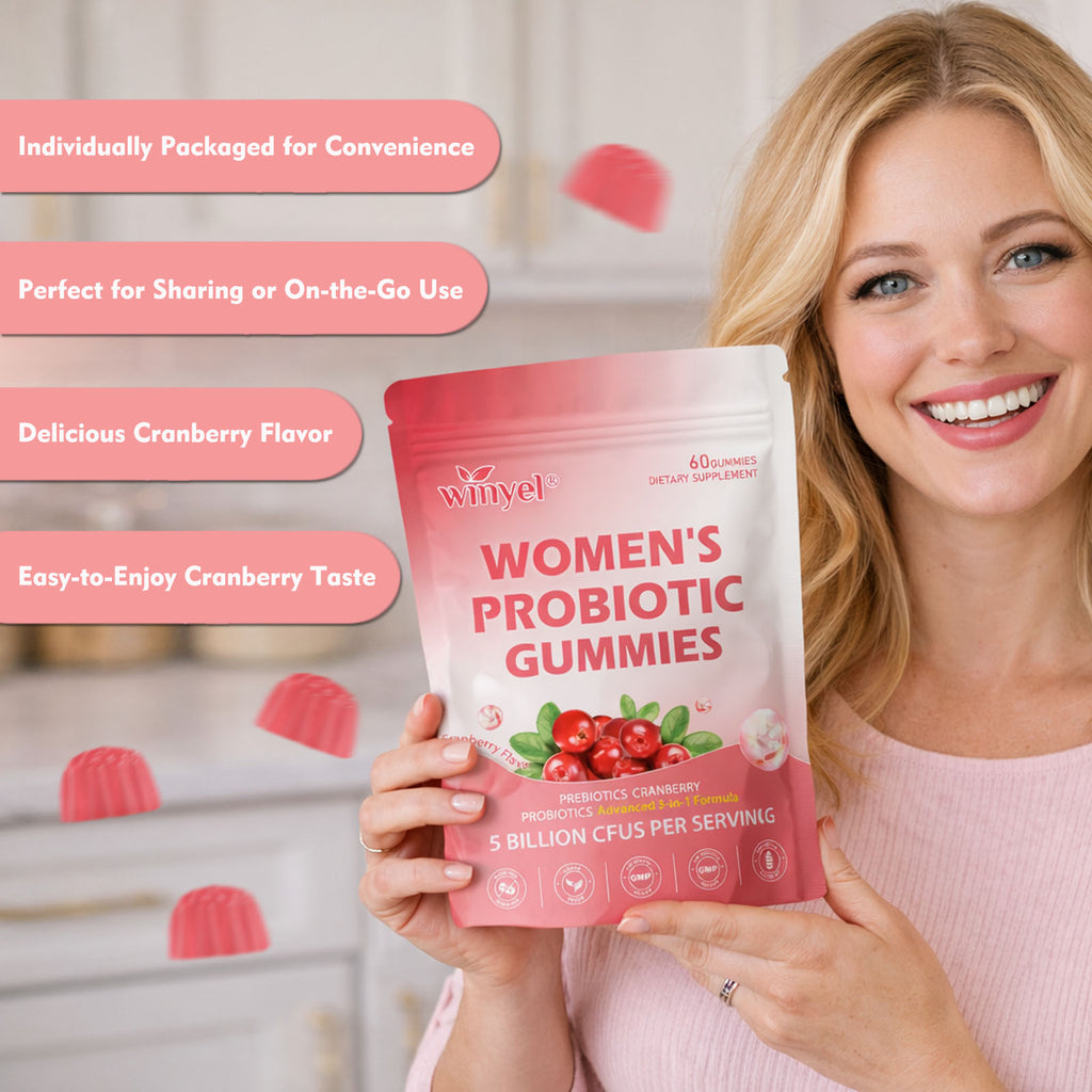 Women's Probiotic Gummies Cranberry Flavor 60 Vegan Gummies Per Pack For Intimate Health PH Balance & Freshness Support Individually Packaged For Convenience - Healthcare, Dietary