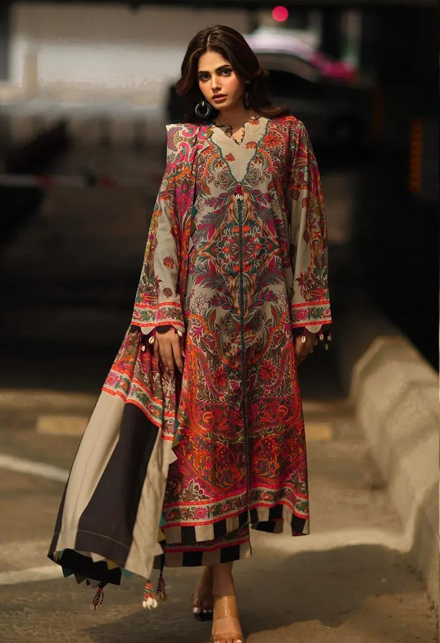 3-Piece Printed Khaddar Suit for Women with Paisley Design