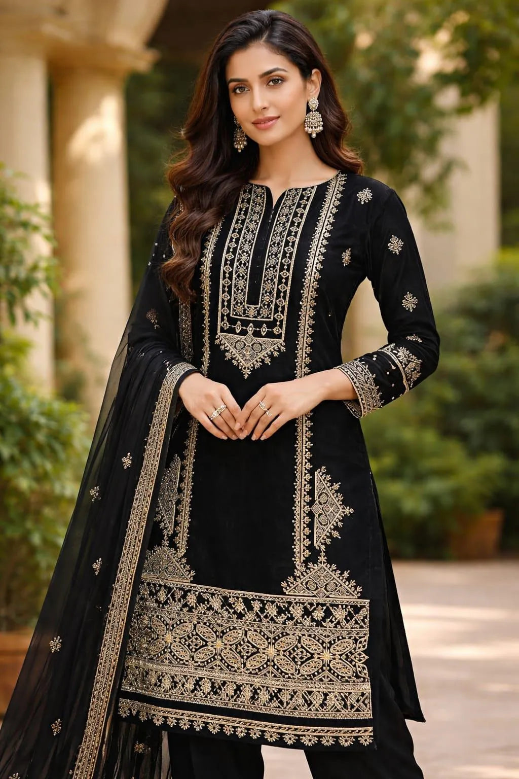 Black Embroidered Anarkali Suit with Dupatta