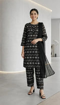 Black Digital Print Lawn 3Pcs Set with Chiffon Dupatta