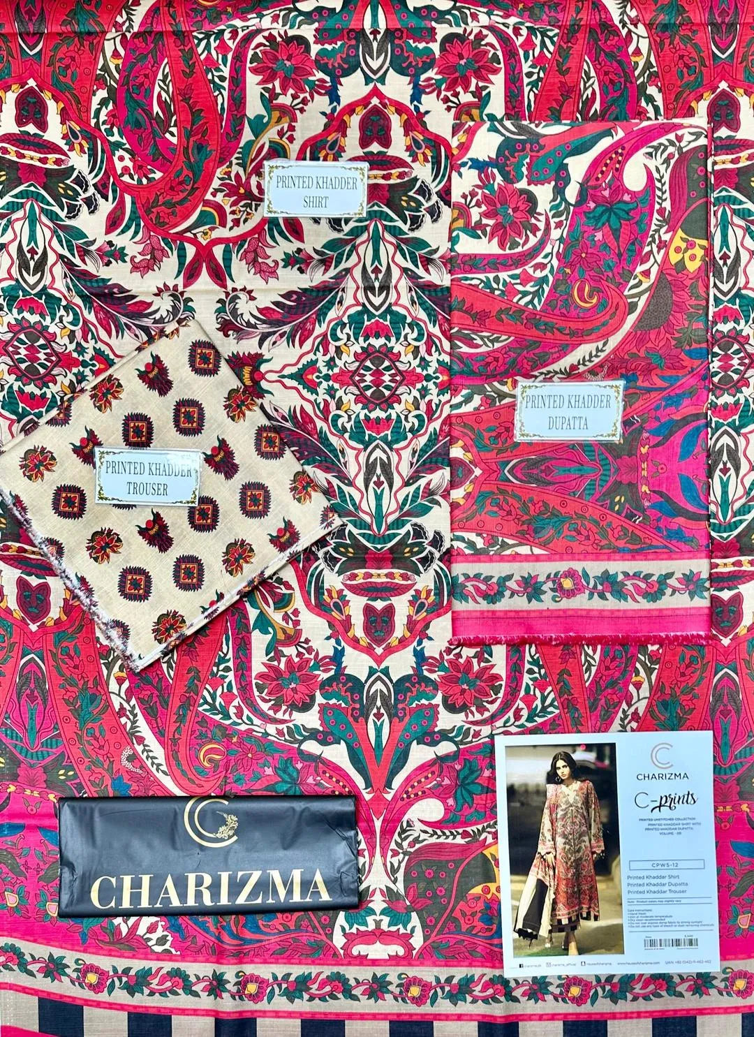 3-Piece Printed Khaddar Suit for Women with Paisley Design