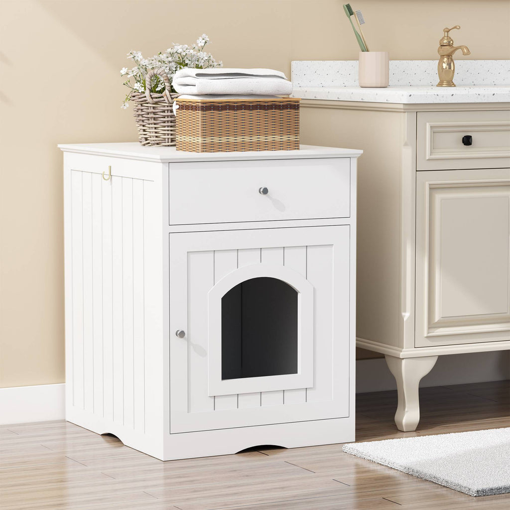 Wooden Pet House Cat Litter Box Enclosure With Drawer Side Table Cat Home Nightstand