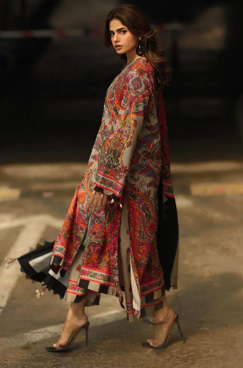 3-Piece Printed Khaddar Suit for Women with Paisley Design